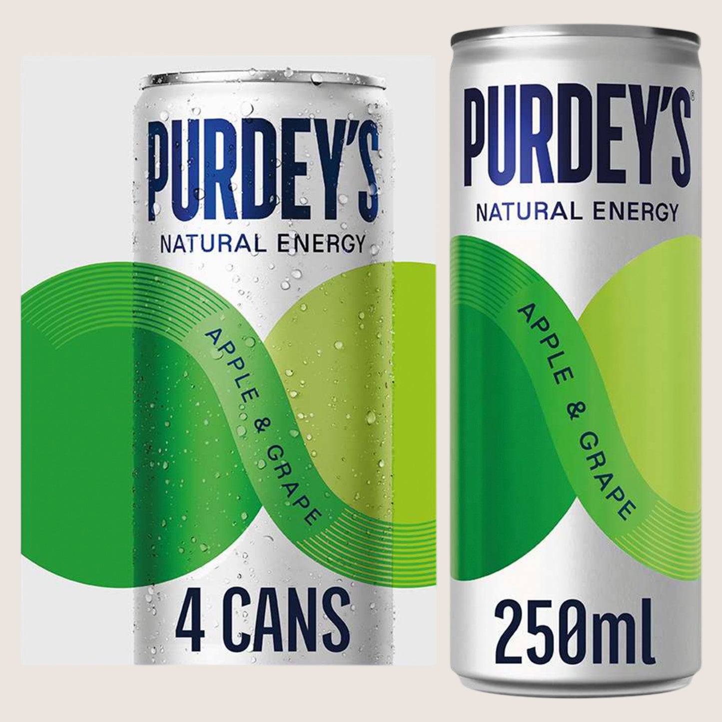Purdey's Natural Energy Apple & Grape Cans No Artificial Additives 4 x 250ml