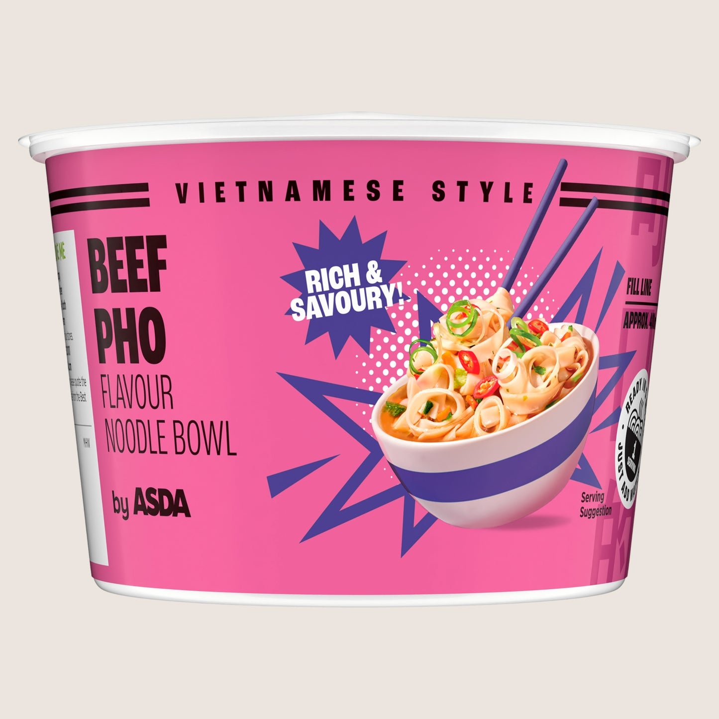 ASDA Vietnamese Style Beef PHO Flavour Noodle Bowl Vegan Friendly 73g