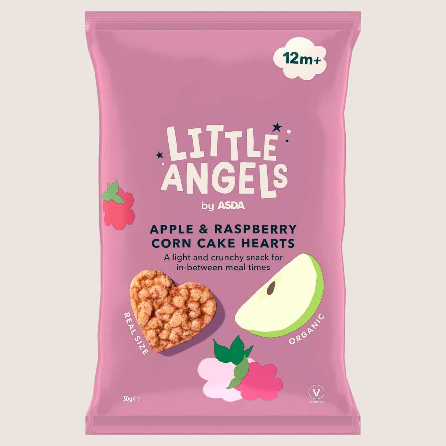 ASDA Little Angels Apple & Raspberry Corn Cake Hearts 12m+ Gentle Formula 30g