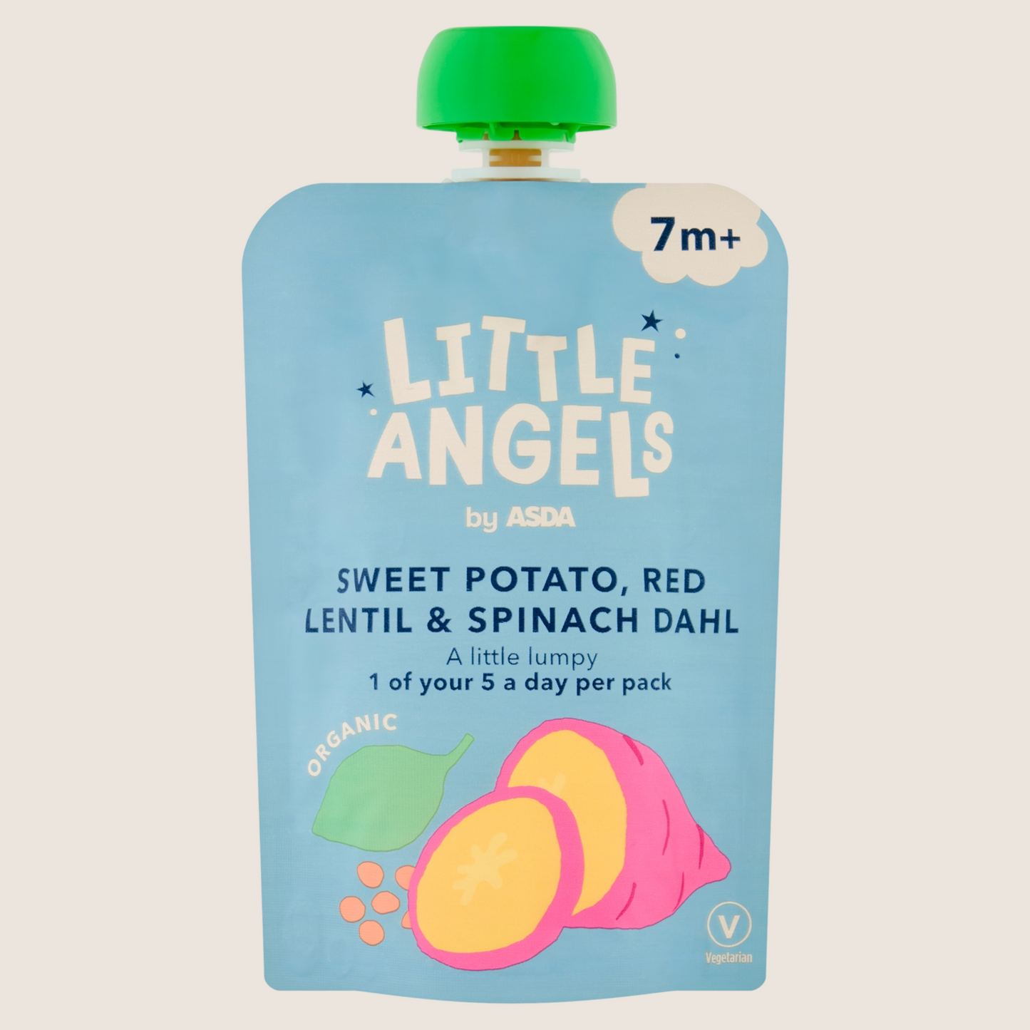 LITTLE ANGELS by ASDA Organic Sweet Potato Red Lentil & Spinach Dhal 7m+ 130g
