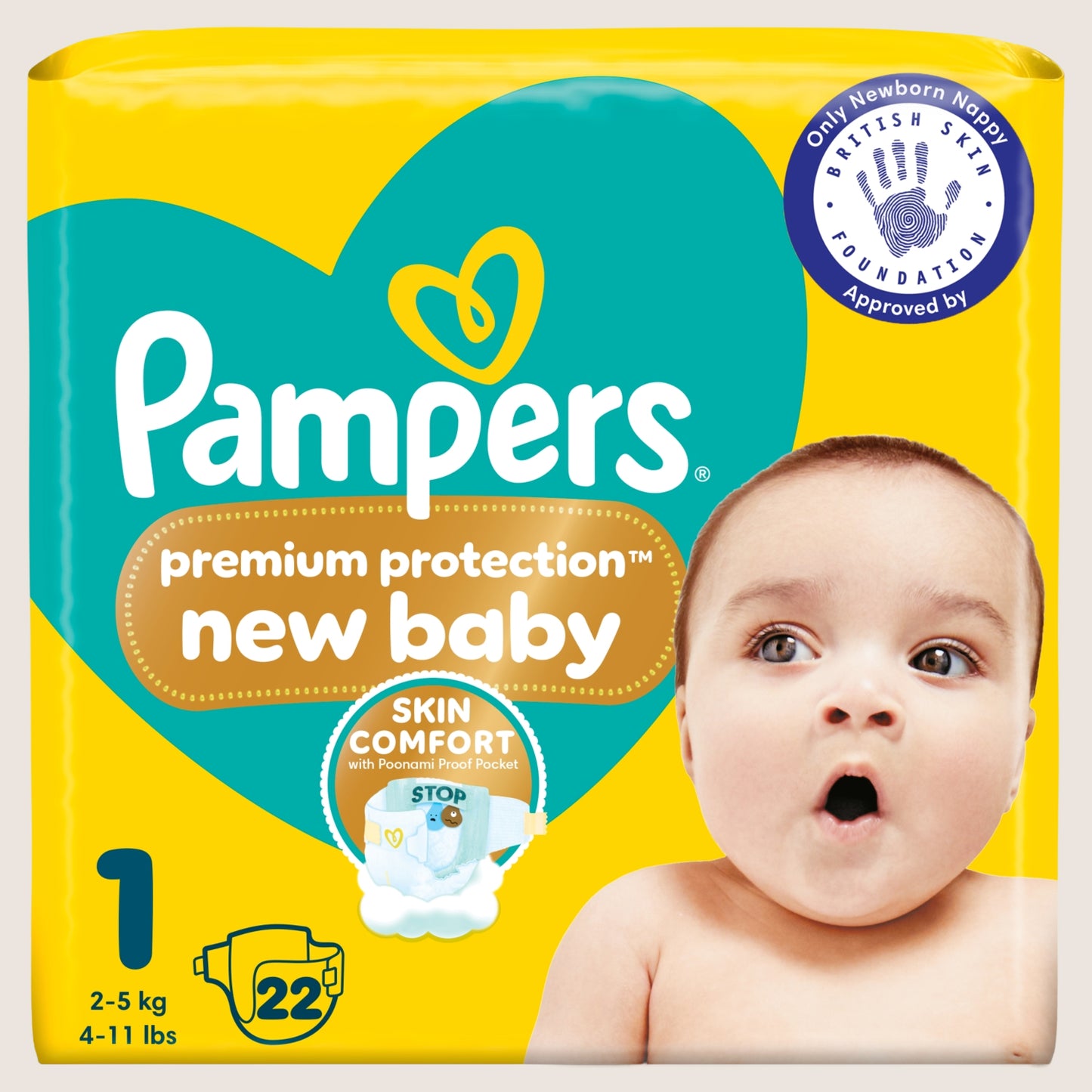 Pampers Premium Protection New Baby Size 1, , - Carry Pack Dermatologist Tested 22 Nappie 2kg