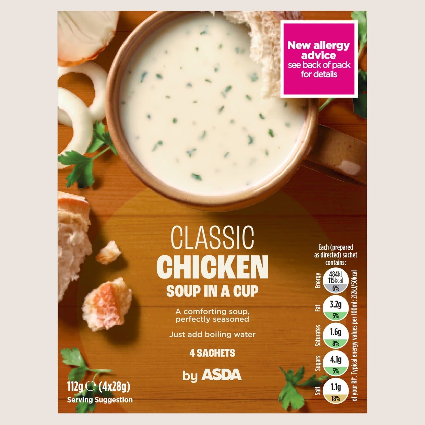 ASDA Classic Chicken Soup in a Cup No Artificial Additives 4 x 28g
