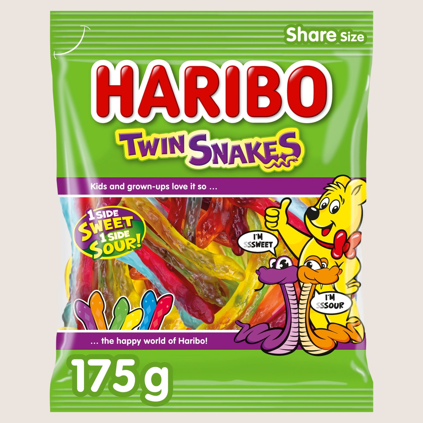 Haribo Twin Snakes Fruit Flavour Gum Jelly Sweets Sharing Bag 175g