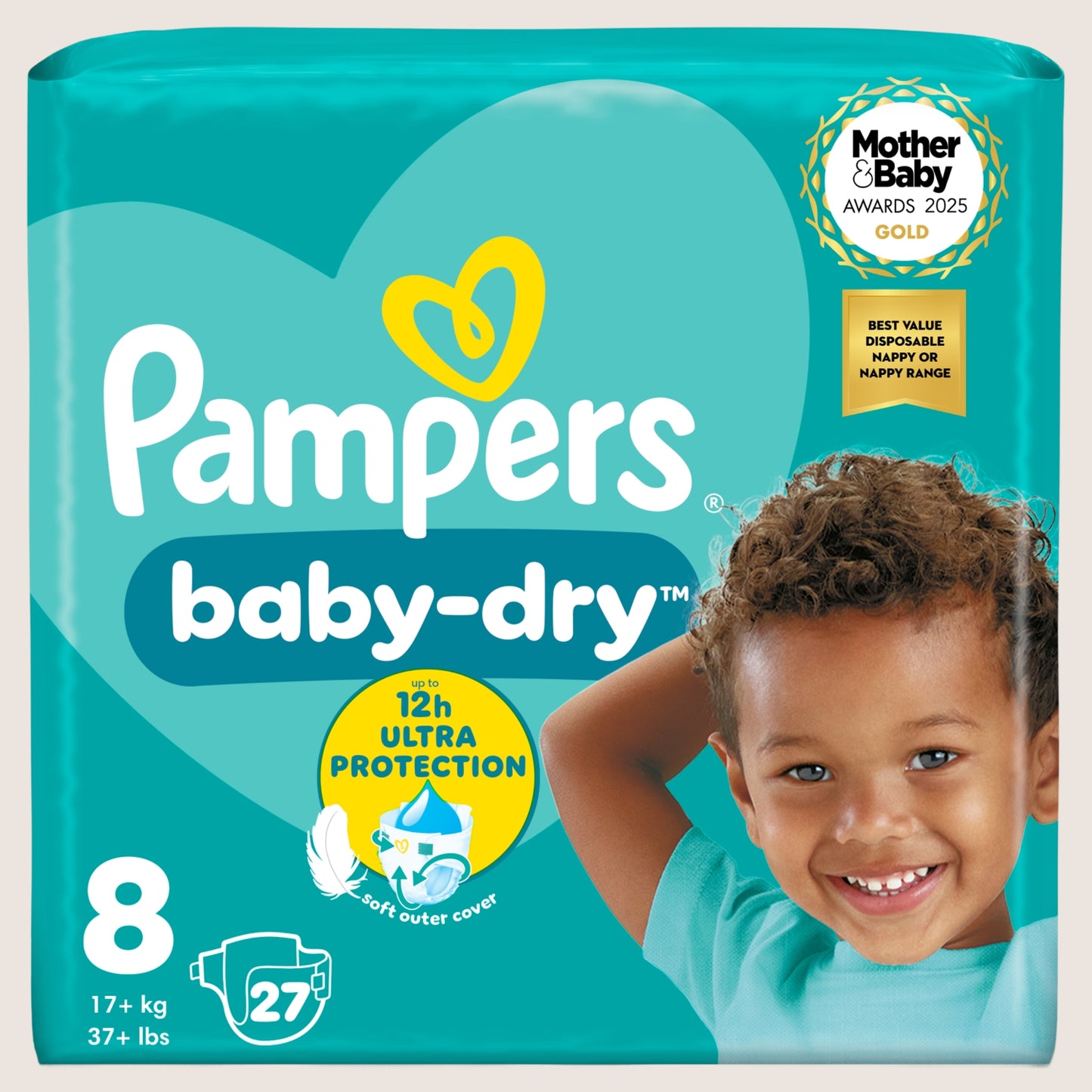 Pampers Baby-Dry Size 8, , + Essential Pack Gentle Formula 27 Nappie 17kg