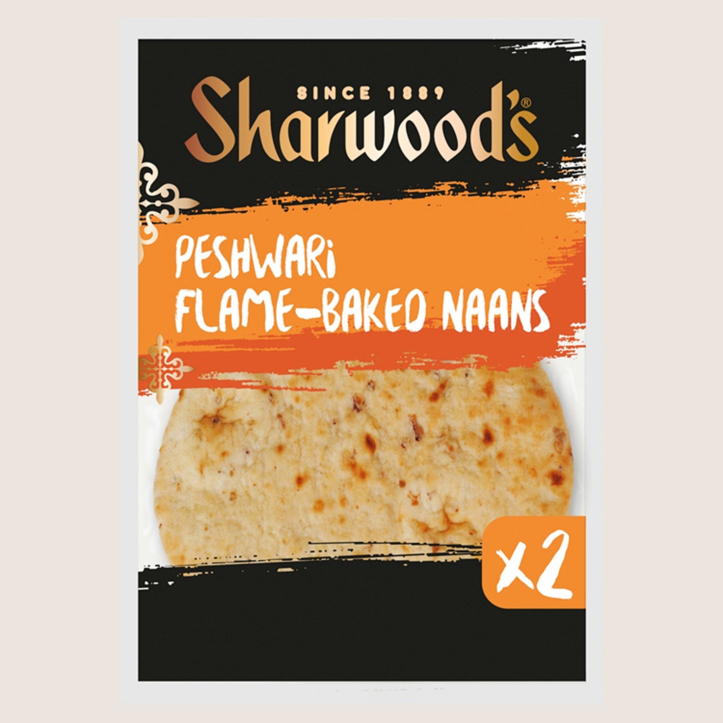 Sharwood's 2 Peshwari Flame-Baked Naan Breads Free From Artificial Colours