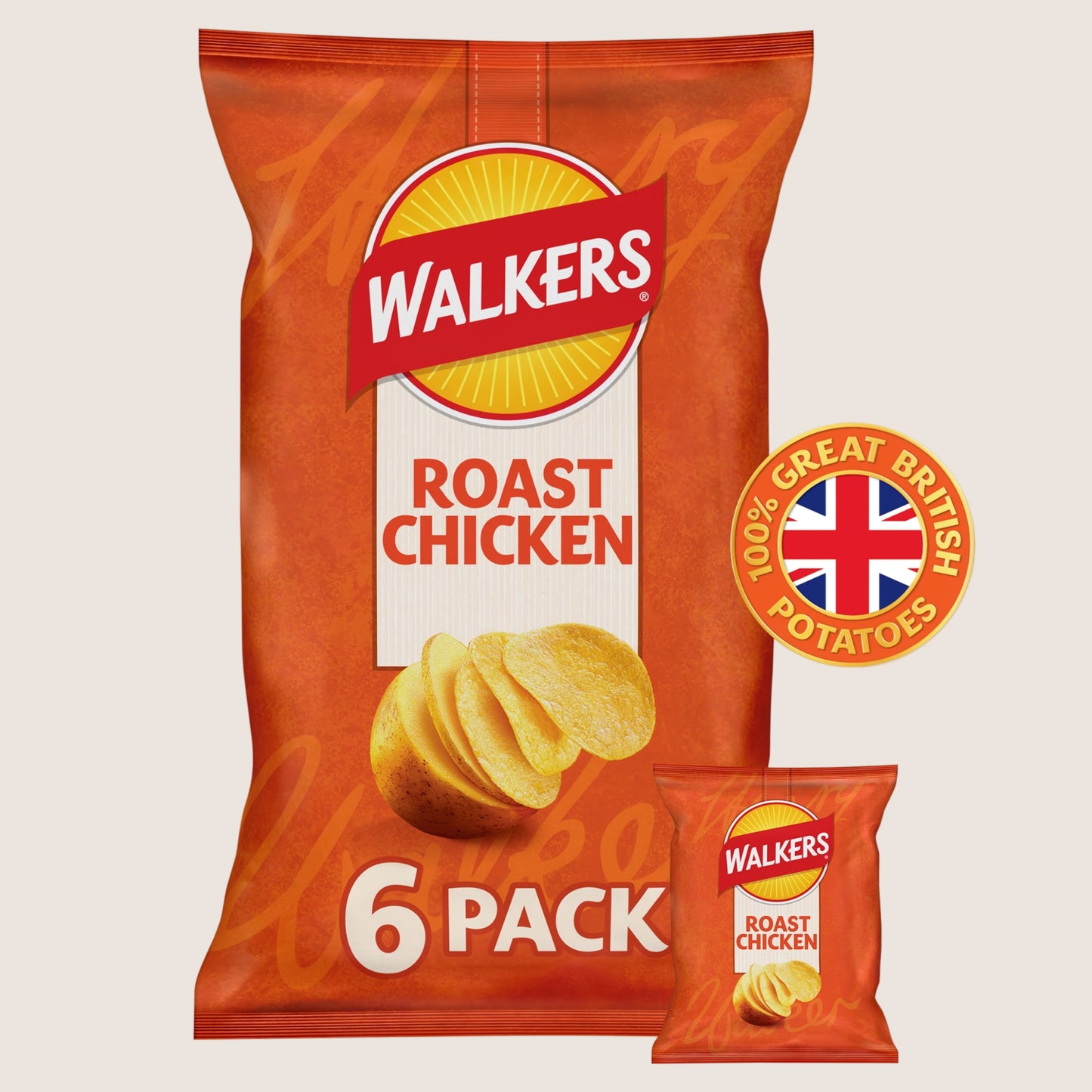 Walkers Roast Chicken Crisps No Artificial Additives 6x25g