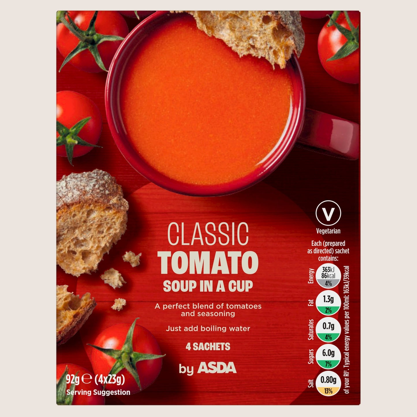 ASDA Classic Tomato Soup in a Cup No Artificial Additives 4 x 23g