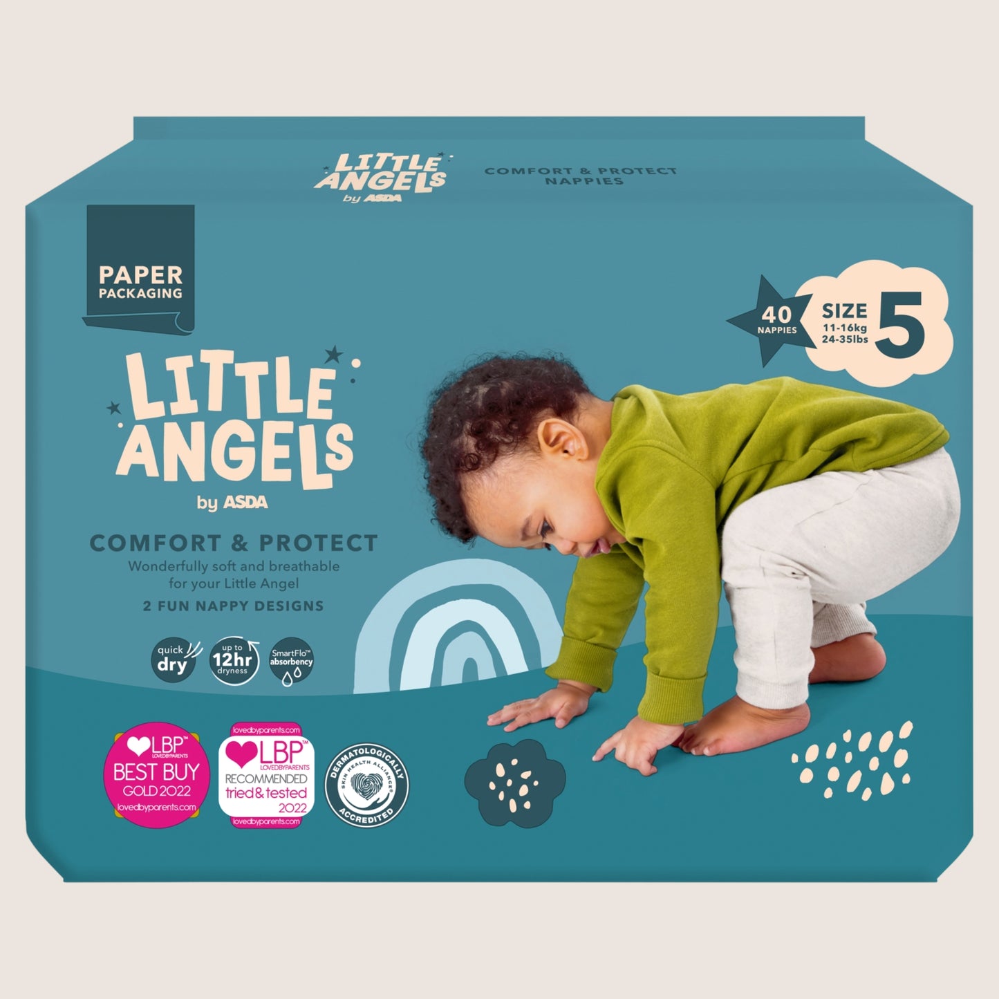LITTLE ANGELS by ASDA Comfort & Protect Size 5 11- 24-35lbs Size 5 40 Nappie 16kg