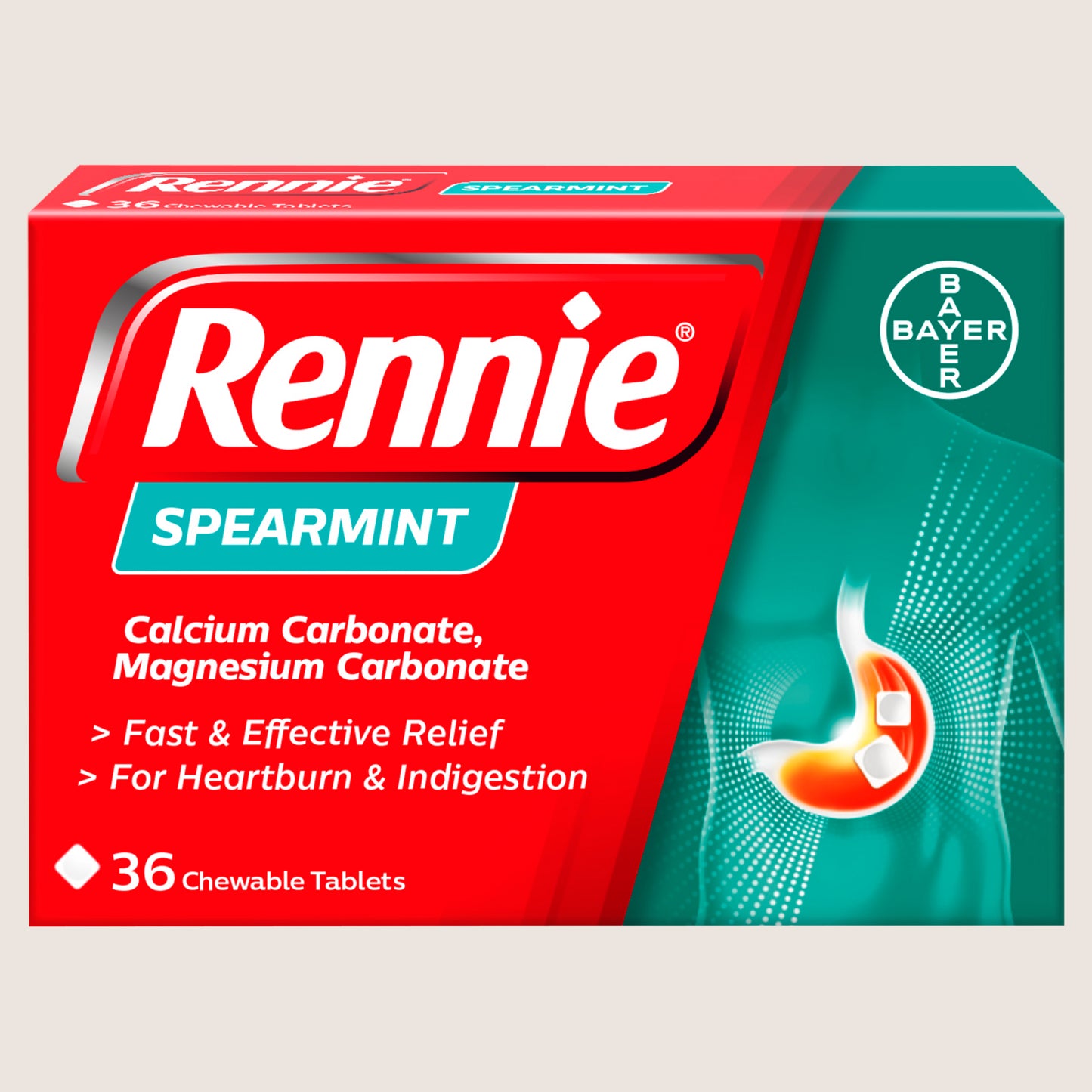 Rennie Spearmint 36 Chewable Tablets