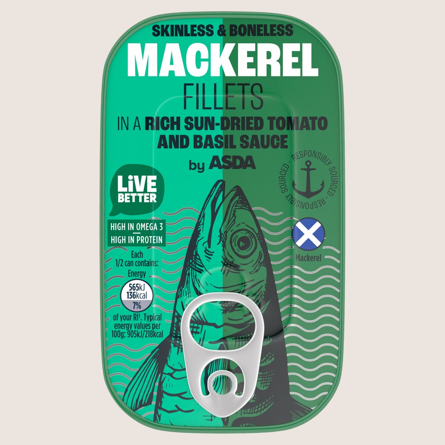 ASDA Mackerel Fillets in a Rich Sun-Dried Tomato and Basil Sauce Sun Ripened Tomatoes 125g