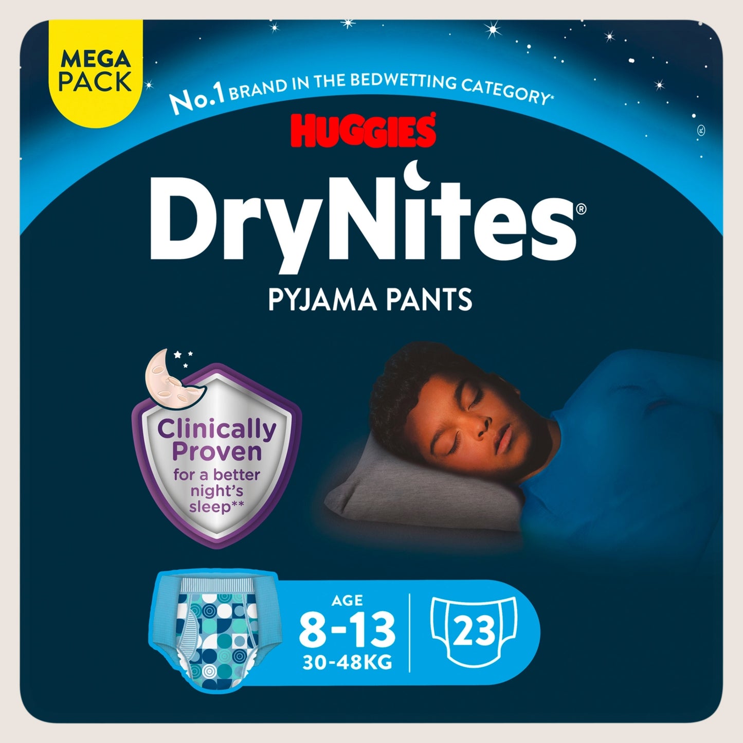 Huggies DryNites Bedwetting Pyjama Nappy Pants Boy MEGA Pack - Age 8-13 - 23 Pants Gentle Formula
