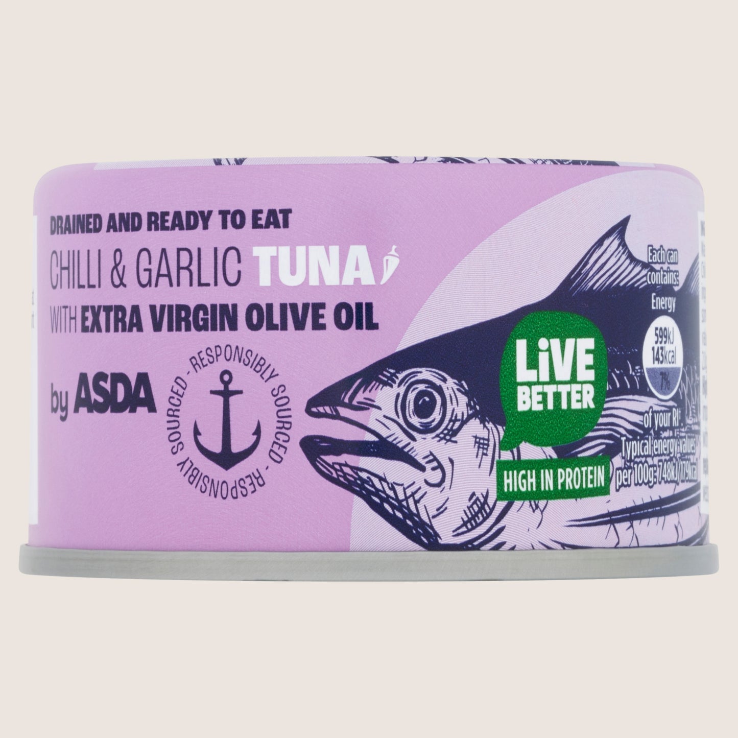 ASDA Chilli & Garlic Tuna with Extra Virgin Olive Oil In Olive Oil 80g