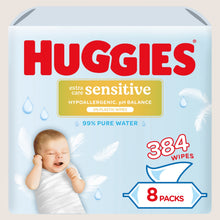 Huggies Pure Extra Care Sensitive Plastic Free Baby wipes - 8 packs of Sensitive Skin 48 Wipe