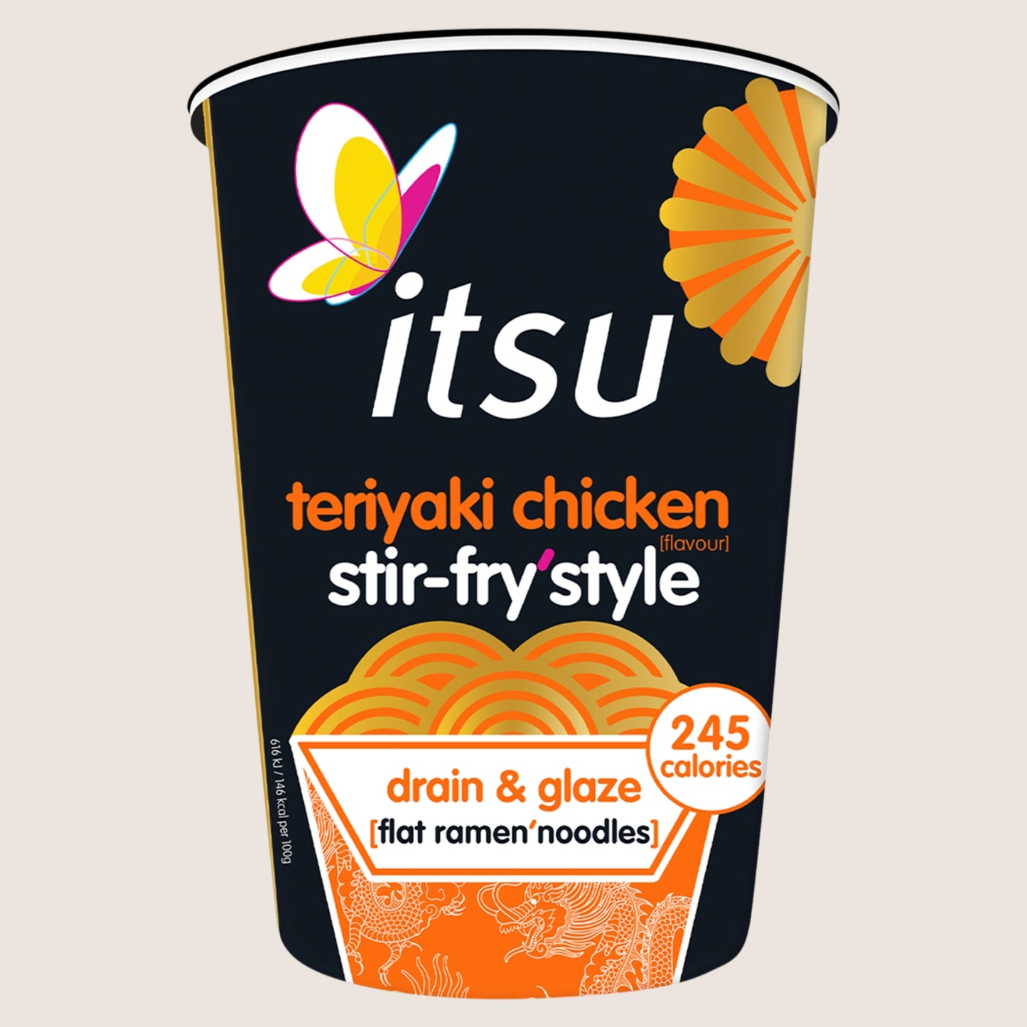 Itsu teriyaki chicken flavour stir fry style noodles Vegan Friendly 81g