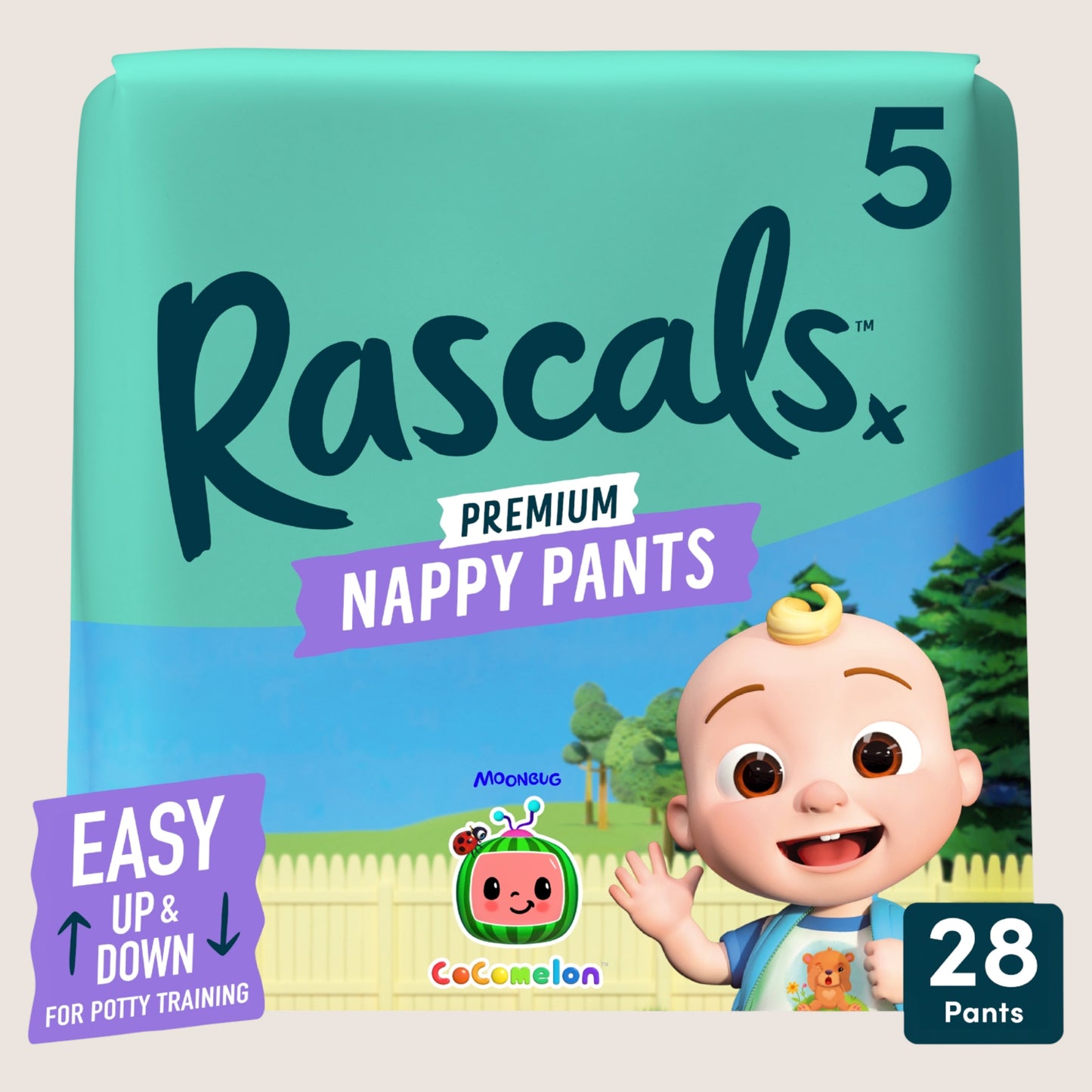 RASCALS CoComelon Nappy Pants Size 5 Hypoallergenic 28 Count