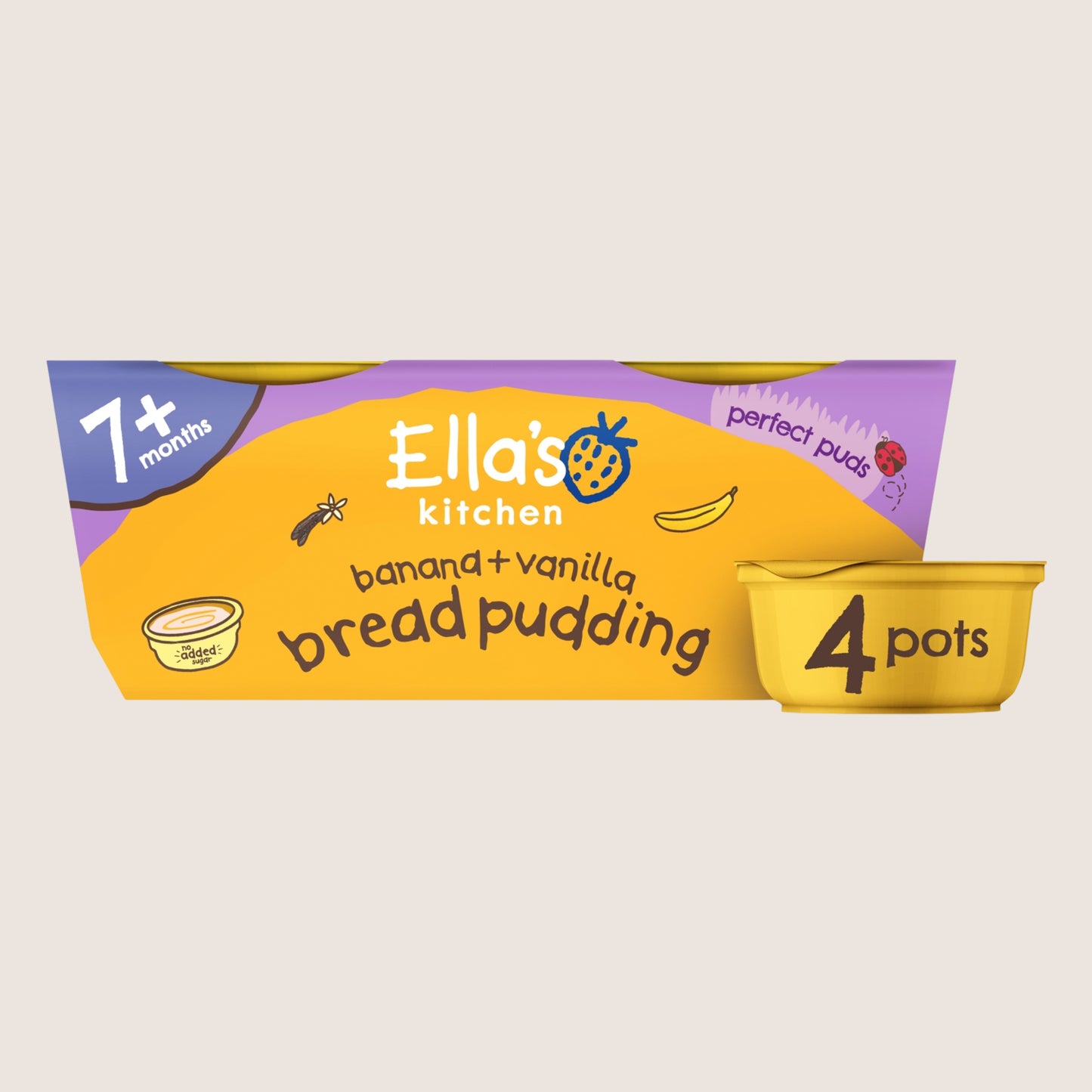 Ella's Kitchen Banana + Vanilla Bread Pudding 7+ Months Gentle Formula 4 x 80g