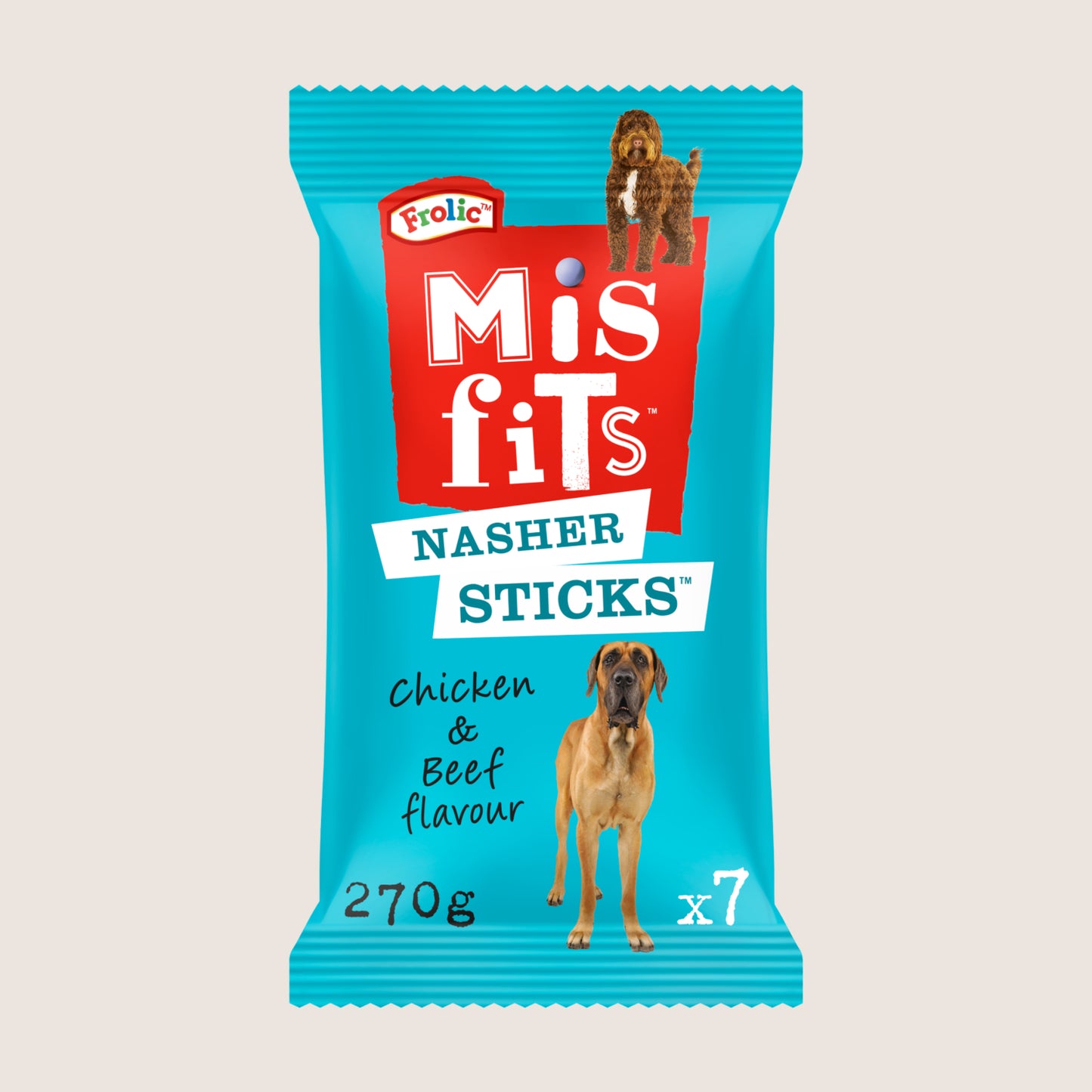 Misfits Nasher Sticks Adult Large Dog Treats with Chicken and Beef Nutritionally Complete 270g