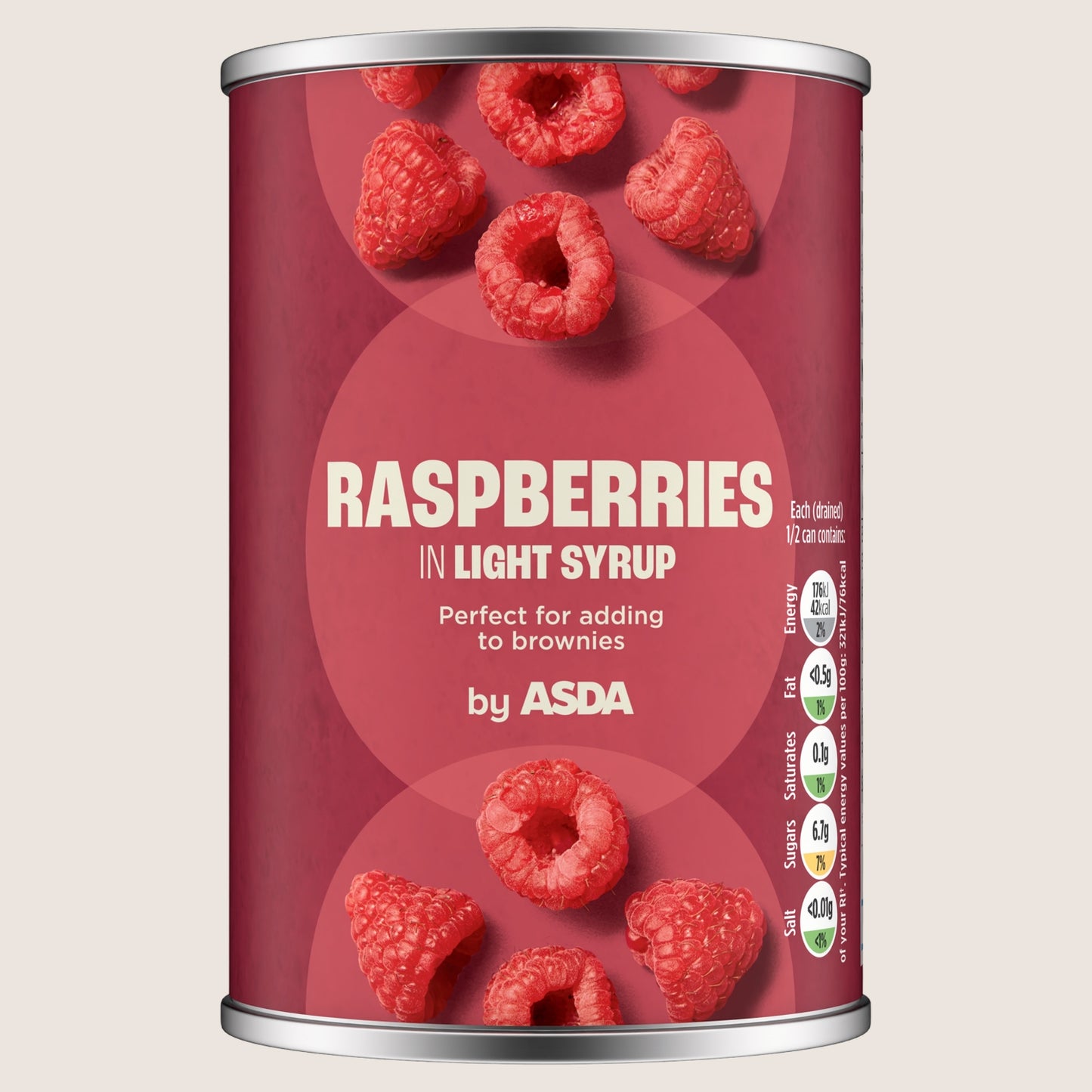 ASDA Raspberries in Light Syrup No Artificial Additives 300g
