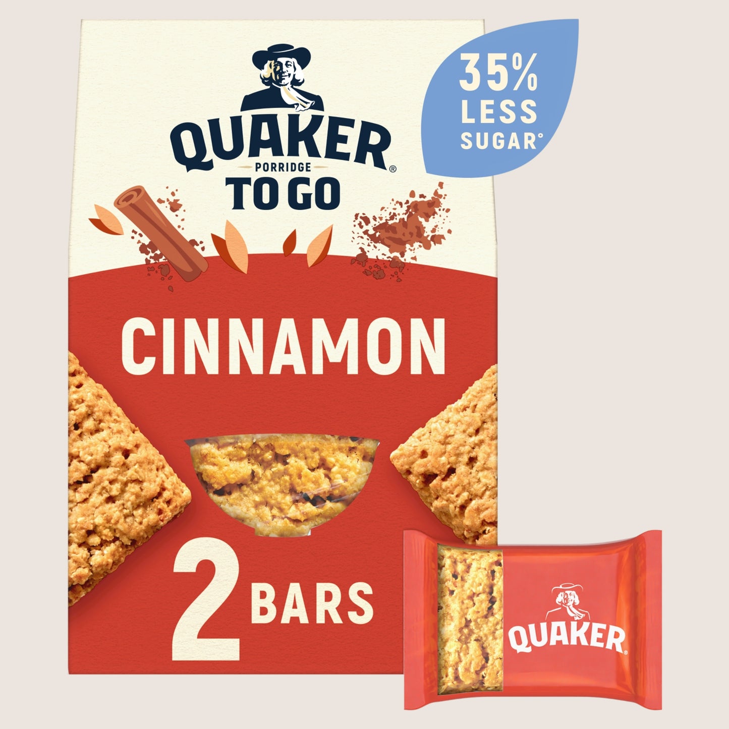 Quaker Porridge To Go Cinnamon Breakfast Bars Wholegrain 2x55g