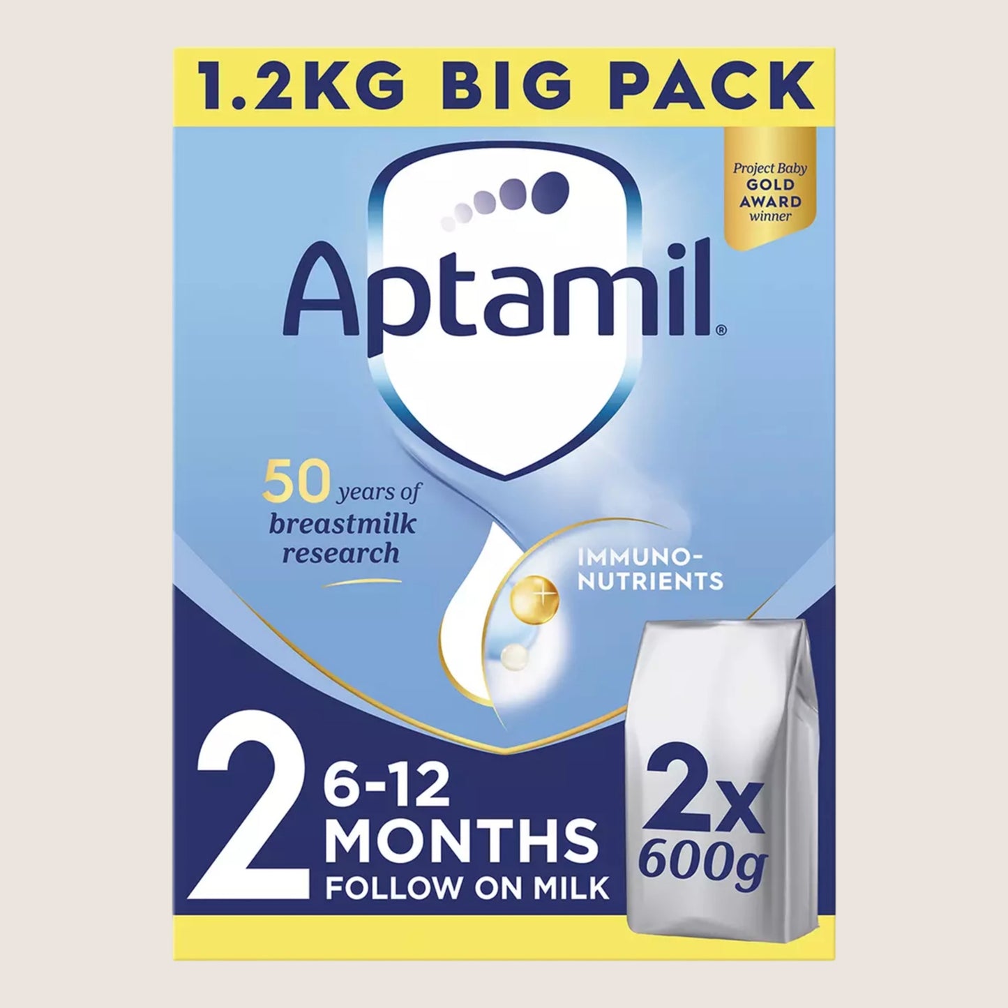 Aptamil 2 Follow On Baby Milk Formula Powder, 6-12 Months Big Pack Gentle Formula 1.2kg
