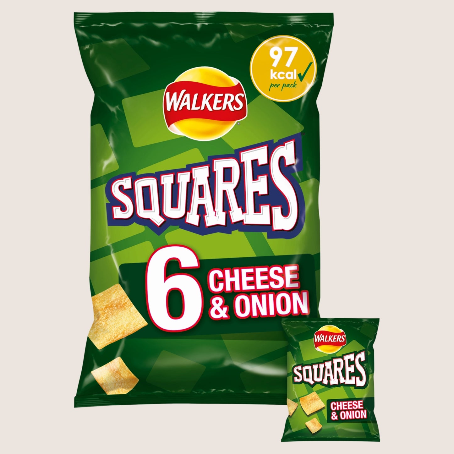 Walkers Squares Cheese & Onion Snacks Crisps Multipack 6x22g