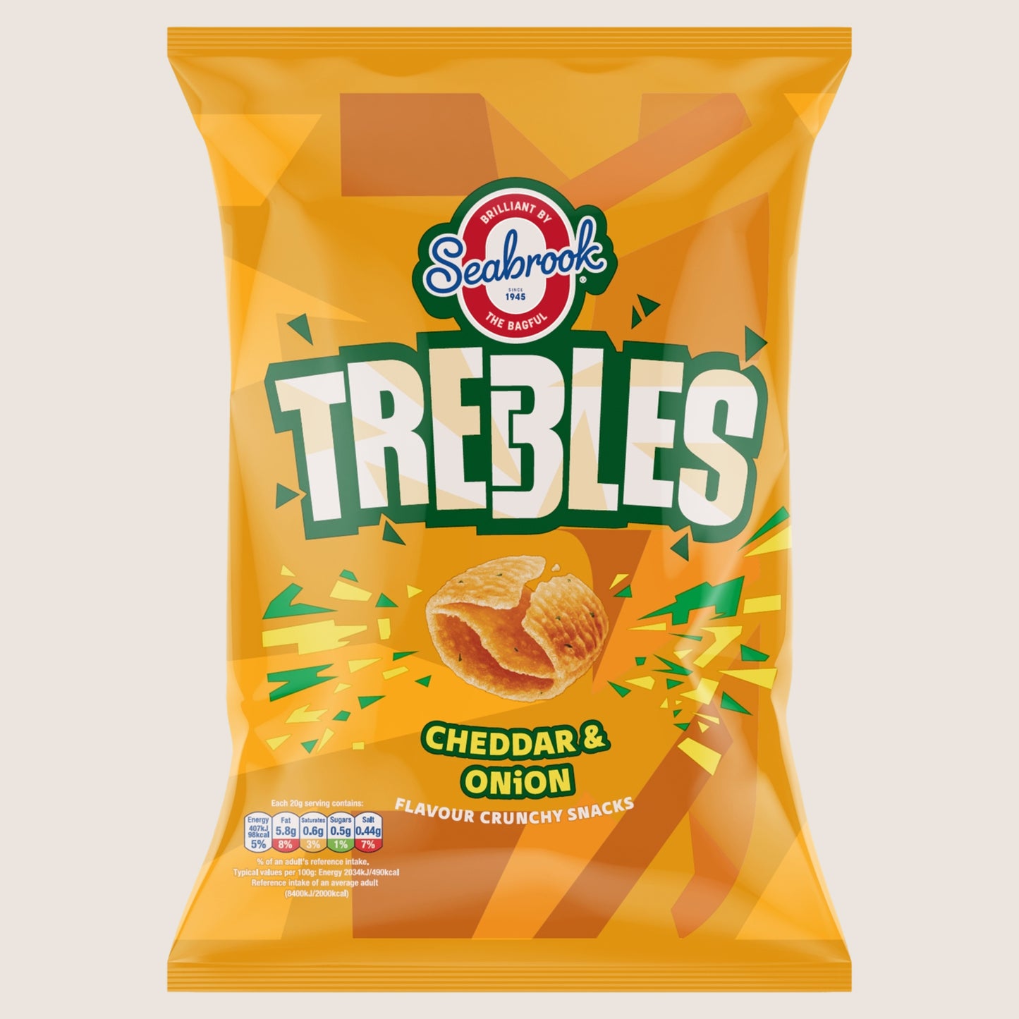 Seabrook Trebles Cheddar & Onion Flavour Crunchy Snacks Gluten Free 120g