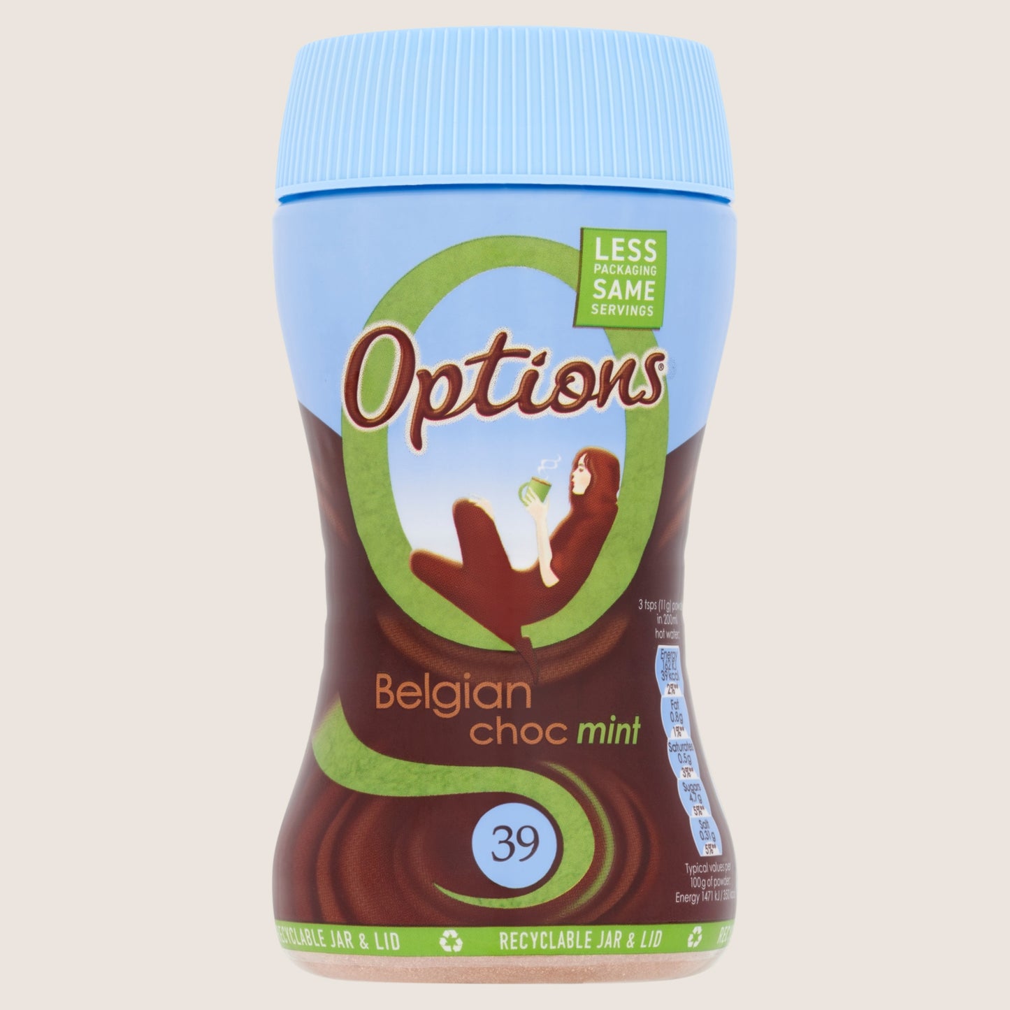 Options Instant Belgian Hot Chocolate Mint Drink Rainforest Alliance Certified 220g