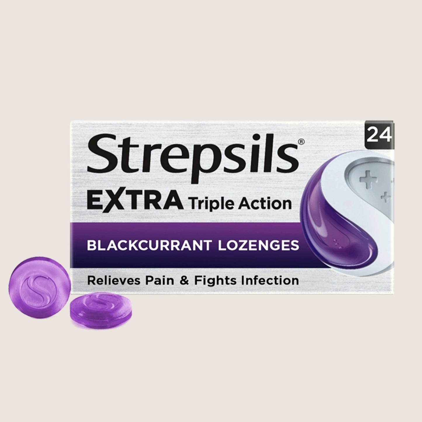 Strepsils Extra Triple Action Blackcurrant Lozenges 24 Lozenges